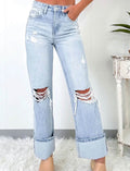 Light Wash Distressed cropped pants